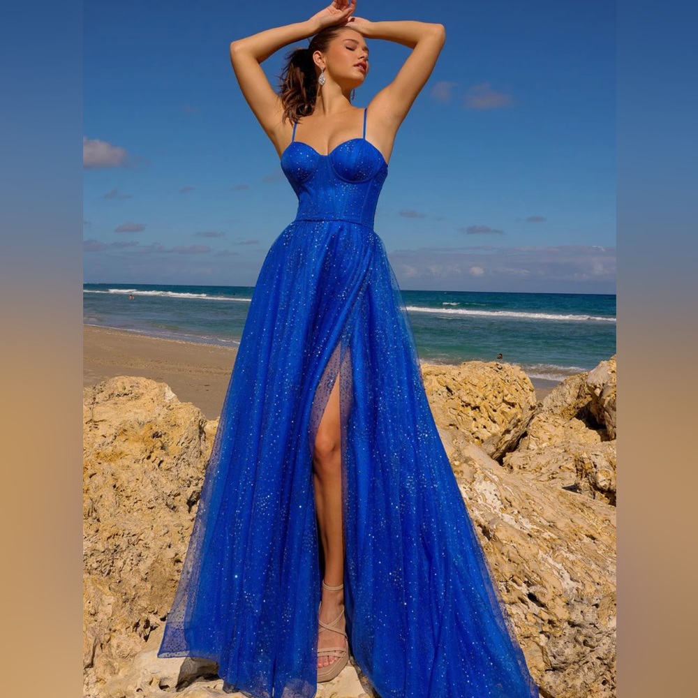 A-Line Embellished Glitter Sweetheart Open Back Long Prom Dress